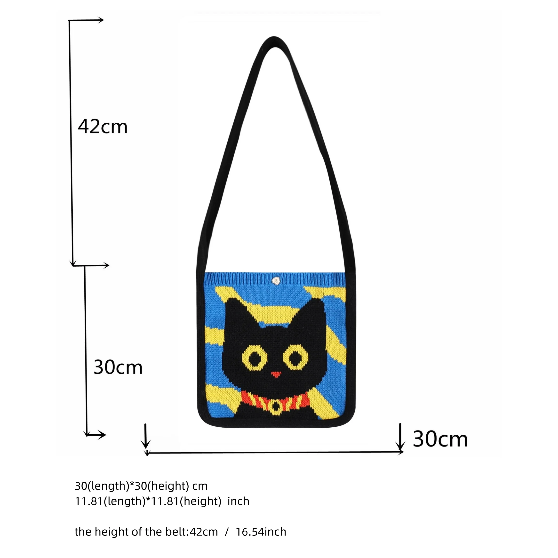 Female Casual Crochet Cute Cartoon Cat Pattern Medium Size Shoulder Bag Korean Fashion Y2K Aesthetic Knitted Side Crossbody Bag