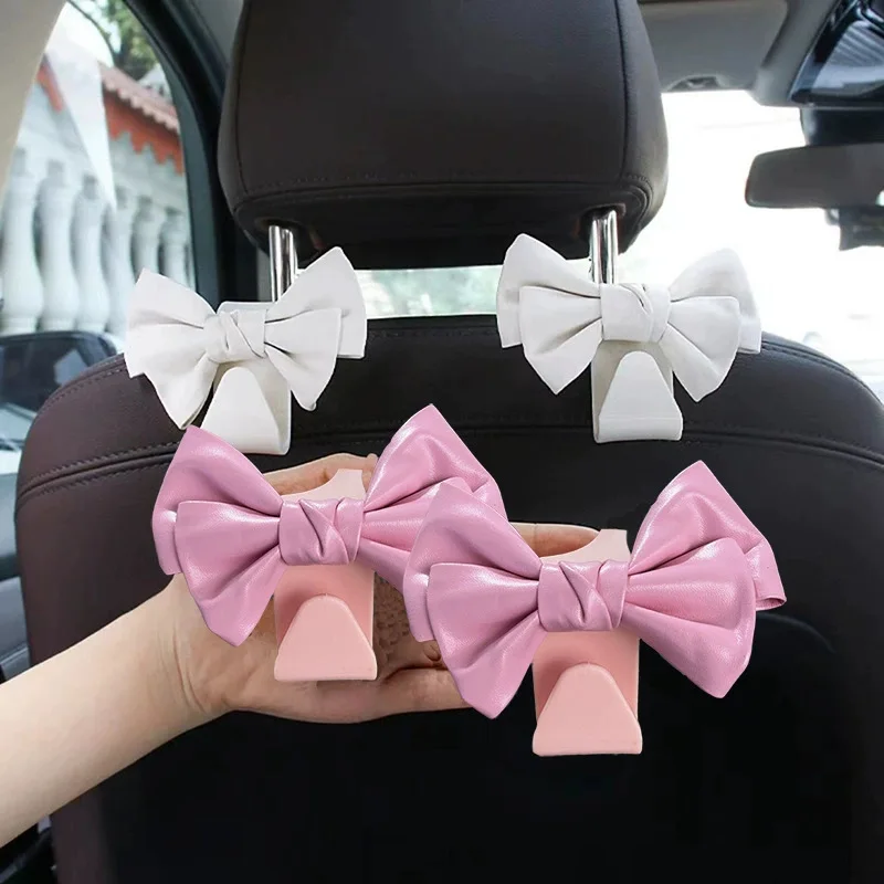 2 stücke Auto Sitz Zurück Haken Bowknot Lagerung Pu Leder Mode Tasche Geldbörse Halter Universal Auto Verschluss Clips für Auto zubehör