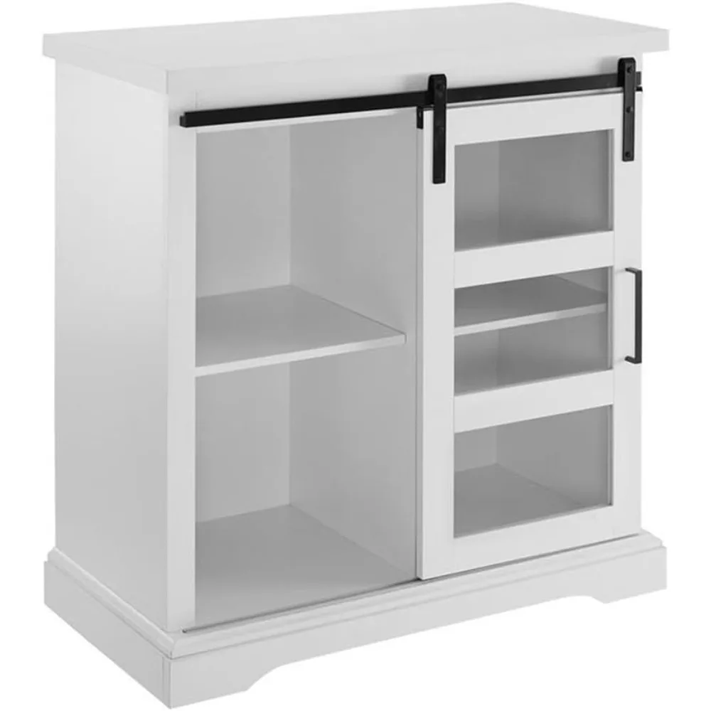 

Modern Farmhouse Sliding Glass Door Storage Console, White