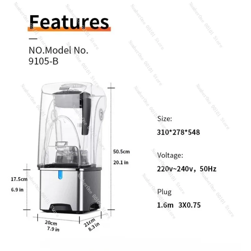 Silent Blender with Soundproof Cover, 1500W Ice Crusher Smoothie Maker Food Processor 8 in 1 for Kitchen