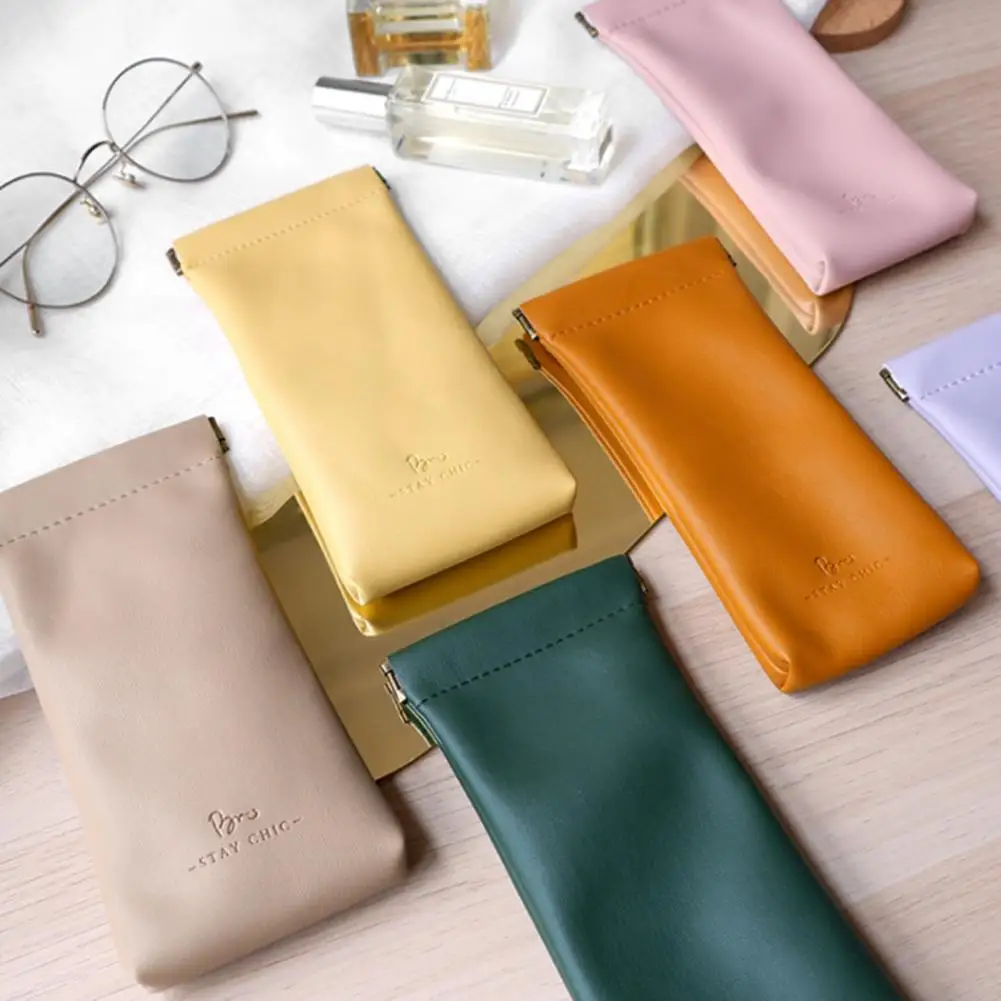 

Pu Leather Glasses Case Automatic Closing Lipstick Pouch Eye Glasses Sunglasses Storage Bag Sealing Coins Keys Organizer Bags