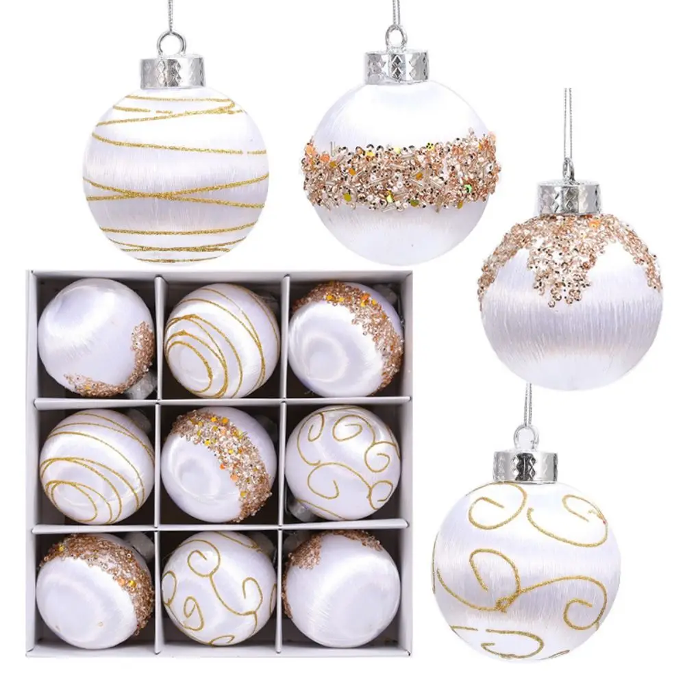 9 pçs 8cm conjunto de bola de natal pintado grande árvore de natal decoração pingente criativo delicado pendurado ornamento layout de fundo