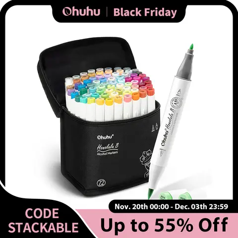 Ohuhu Honolulu B Marker Pen Set Color Markers Alcohol Art Markers Refillable Dual Tips Sketching Drawing Manga School Supplies
