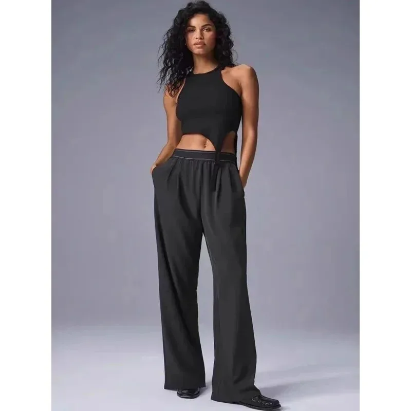 Dames sneldrogende yogabroek Rechte pijpen Lichtgewicht zomerbroek met reflecterend logo Zachte comfortabele casual activewear