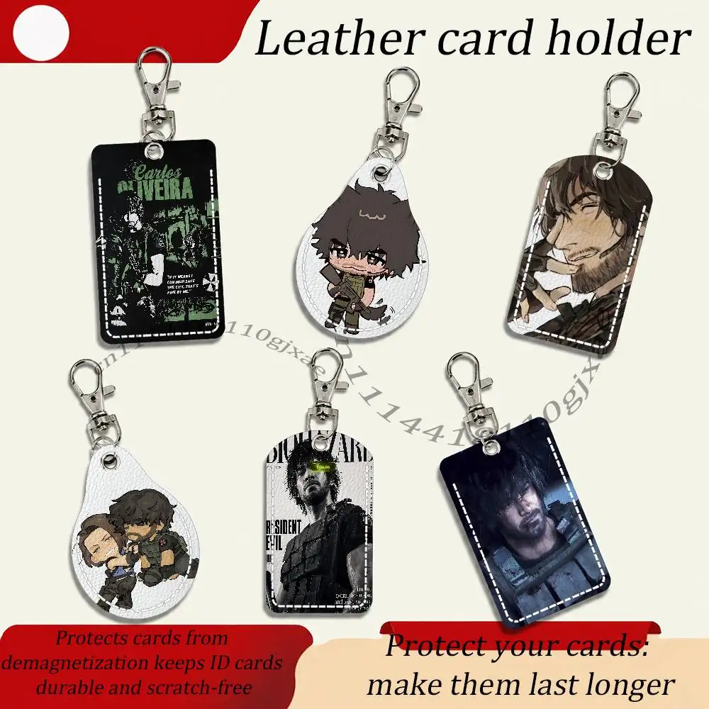 R-Resident E-Evil Carlos Oliveira Card Case Leather Card Holder Keychain Key Ring Transportation Card Case With Lanyard