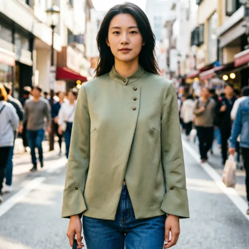 

2026 Spring New Arrival: Chic Half-high Collar Layered Decoration Blazer