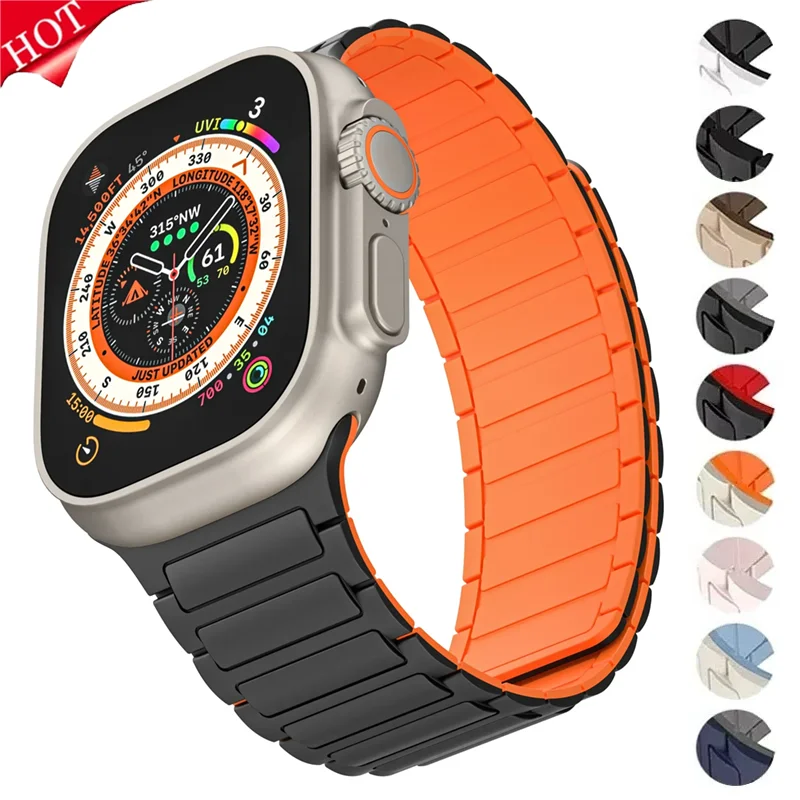 Magnetisches Schlaufenarmband für Apple Watch Ultra 3/2/1 49 mm 11 10 9 8 7 46 mm 42 mm 45 mm 41 mm Silikonarmband für iWatch 6 5 4 SE 44 mm