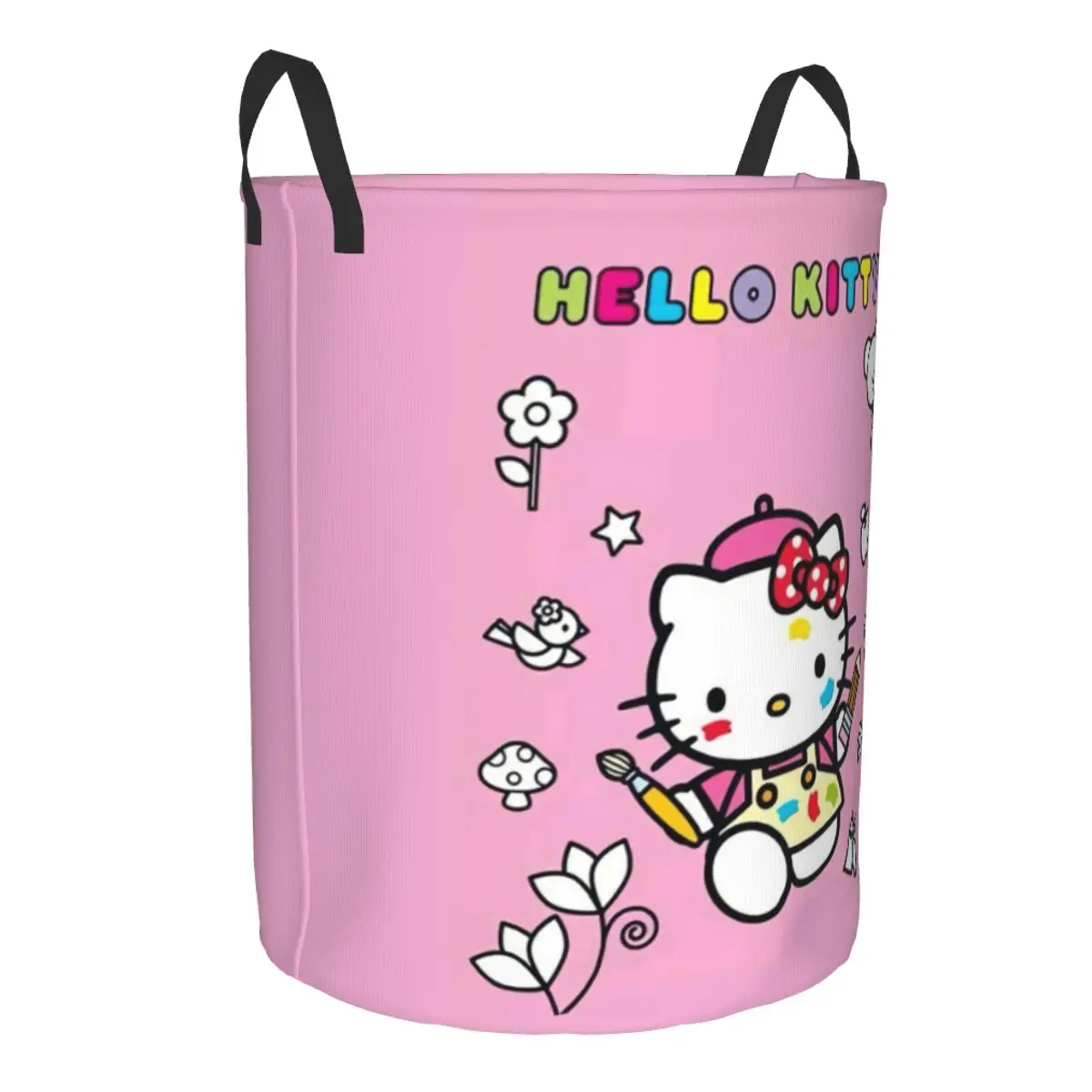 Custom Hello Kitty Anime Cartoon Laundry Basket Collapsible Large Clothing Storage Bin Baby Hamper