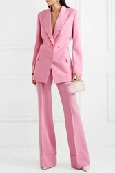 Traje de doble botonadura para mujer, esmoquin de oficina de negocios, ropa de trabajo Formal, chaqueta de 2 piezas, Blazer, pantalones, damas de boda, 2 piezas