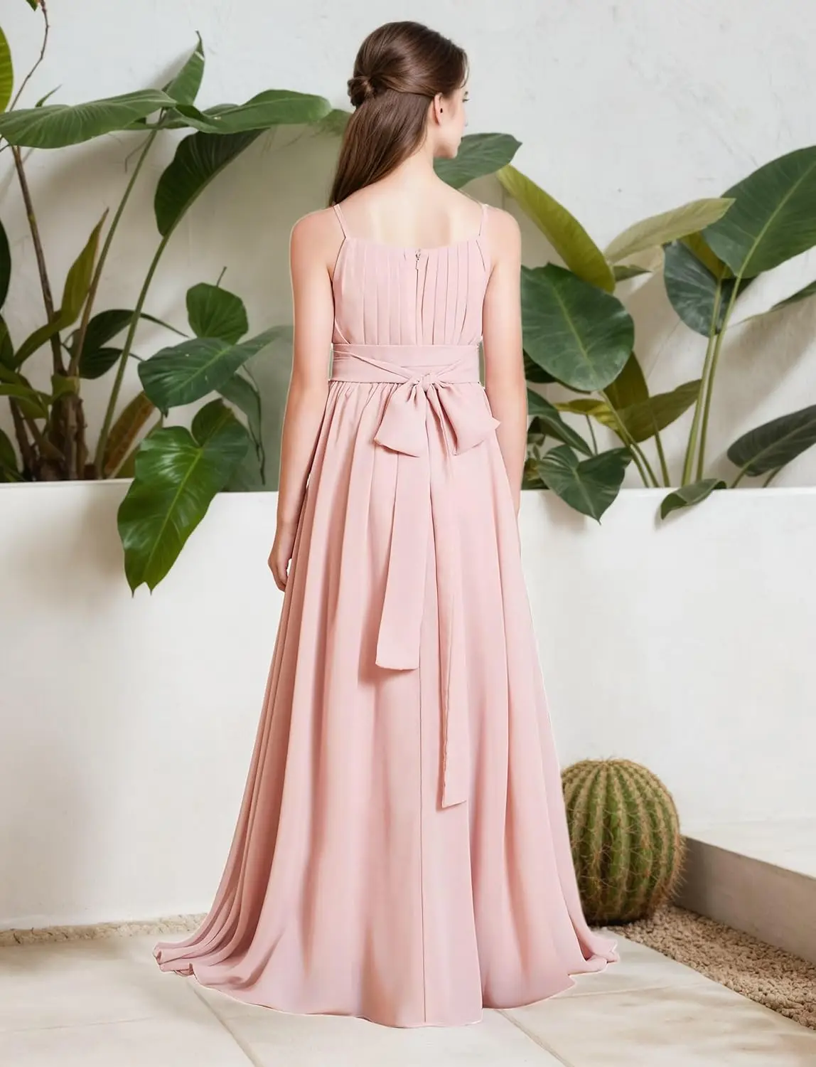 Meninas júnior vestidos de dama de honra a linha halter chiffon maxi vestido longo para adolescentes casamento pageant festa vestido da menina