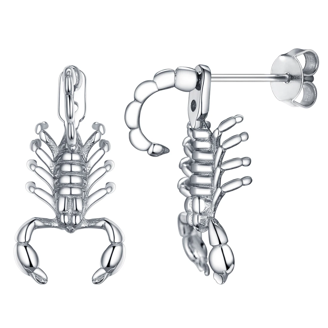 

U7 925 Silver Scorpion Earring Two Wearing Way Tail Stud Pin 3D Animal Charm Gothic Punk Unisex Jewelry Brincos QC24