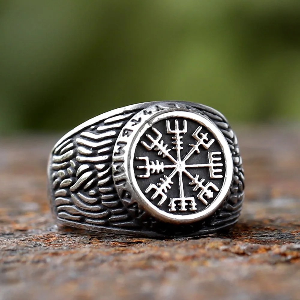 2024 New Vintage 316L Stainless Steel Viking Vegvisir Compass Odin rune Ring Women Men Unisex Axe Valknut Jewelry For Party Gift