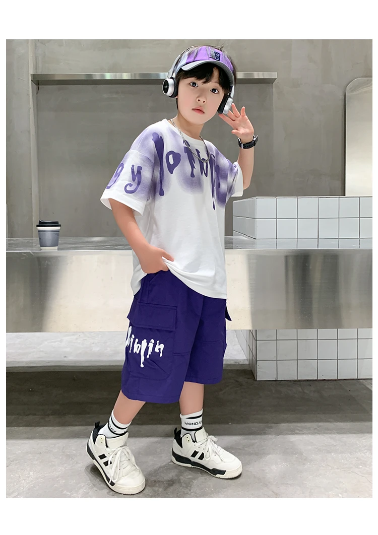 Heißer Verkauf Jungen Sommer Mode Baumwolle 2-teilige Kurzarm-T-Shirts + Shorts Anzüge 5-14 Jahre Kinder Freizeitkleidung Kinderbekleidungssets – Detail 13