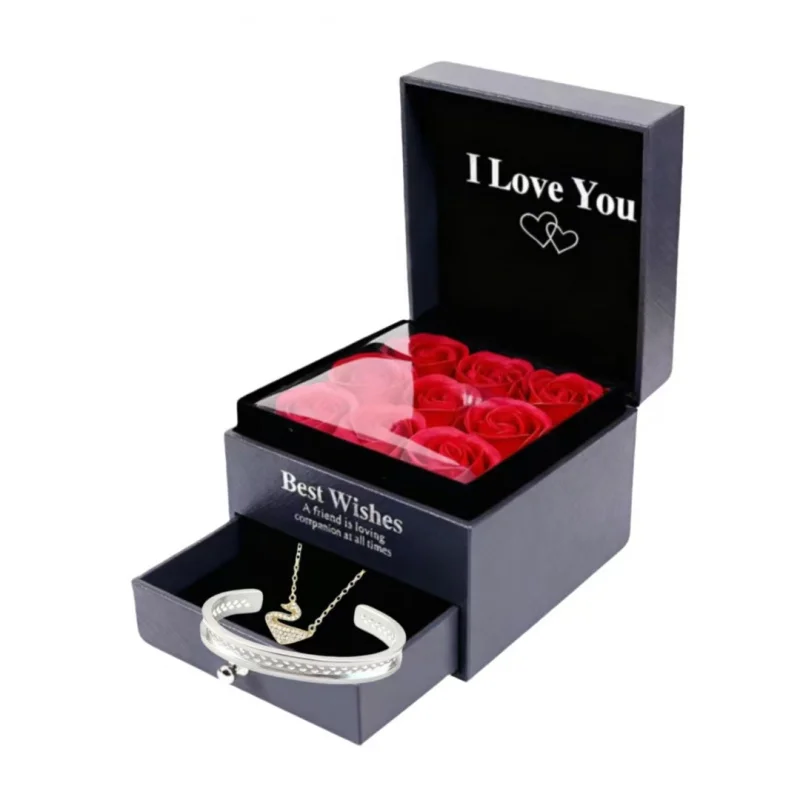 

Romantic Elegant 925 Sterling Silver 3-Piece Set - 18K Gold Plated CZ Swan Necklace Olive Bangle Silhouette Open Ring Rose Gift