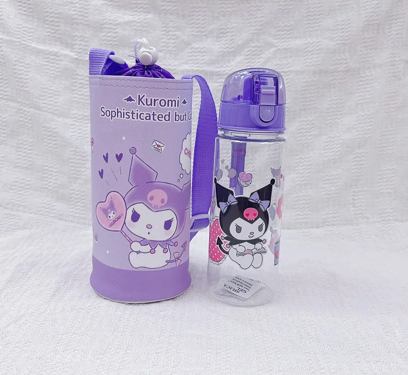 Cute Sanrio Cartoon Cinnamoroll Kuromi My Melody Children Water Glass Portable Large Capacity Water Bottle Bag Set Children Gift