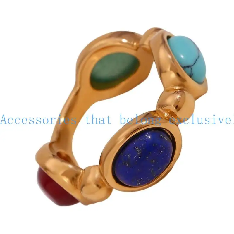 

652F Women's Trendy Geometric Natural Stone Agate Rings in Sturdy Stainless Steel Materials Elegant Party Jewelry Pieces