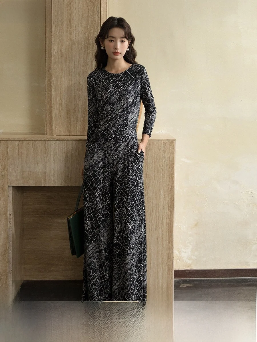 Calças Femininas Longas de Corte Reto, Sem Necessidade de Passar, Estilo Casual Floral de Outono, Efeito Emagrecido Confortável