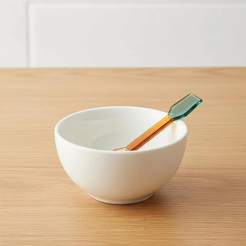 Heat Cold Proof Glass Dessert Spoon Cute INS Style Colorful Short Handle for Kids Ice Cream Snack Gift
