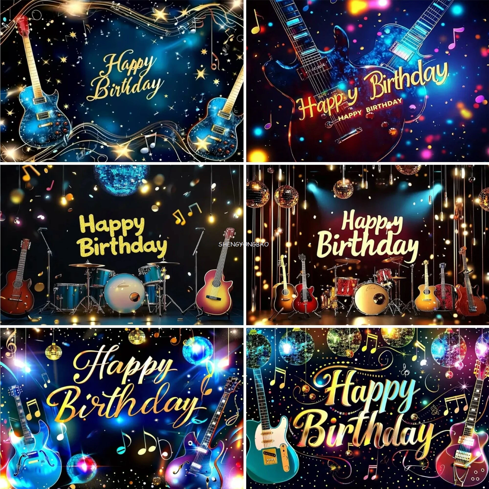 

Drum Guitar Rock Music Theme Photography Backdrops Happy Birthday Party Decoration Festival Photo Studio Background BD-01