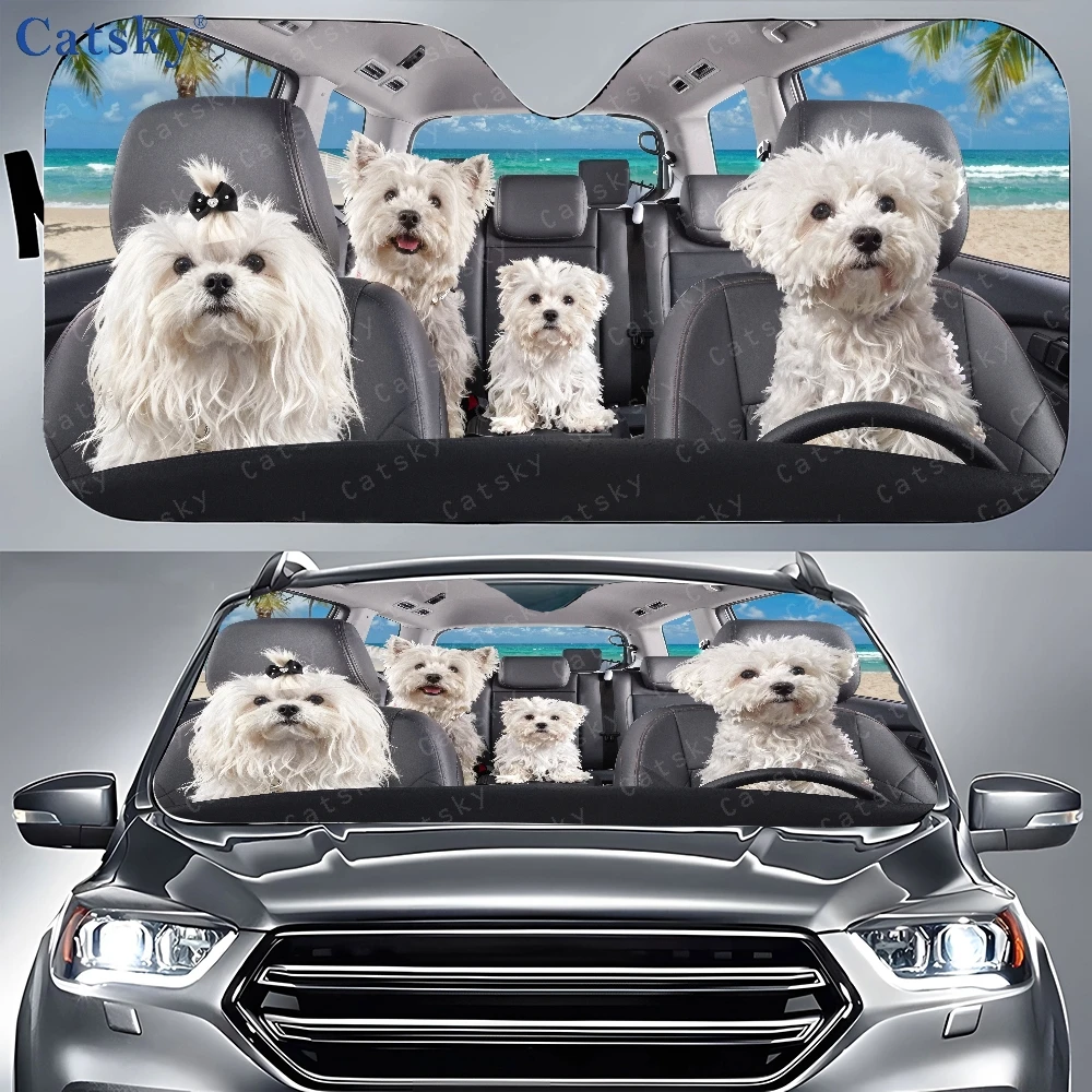 

Car Sunshade Group Of Three White Dogs Sitting In The Back Seat Of A Auto Sunshades Sunshade, Front Window Sun Cover For Car, Au