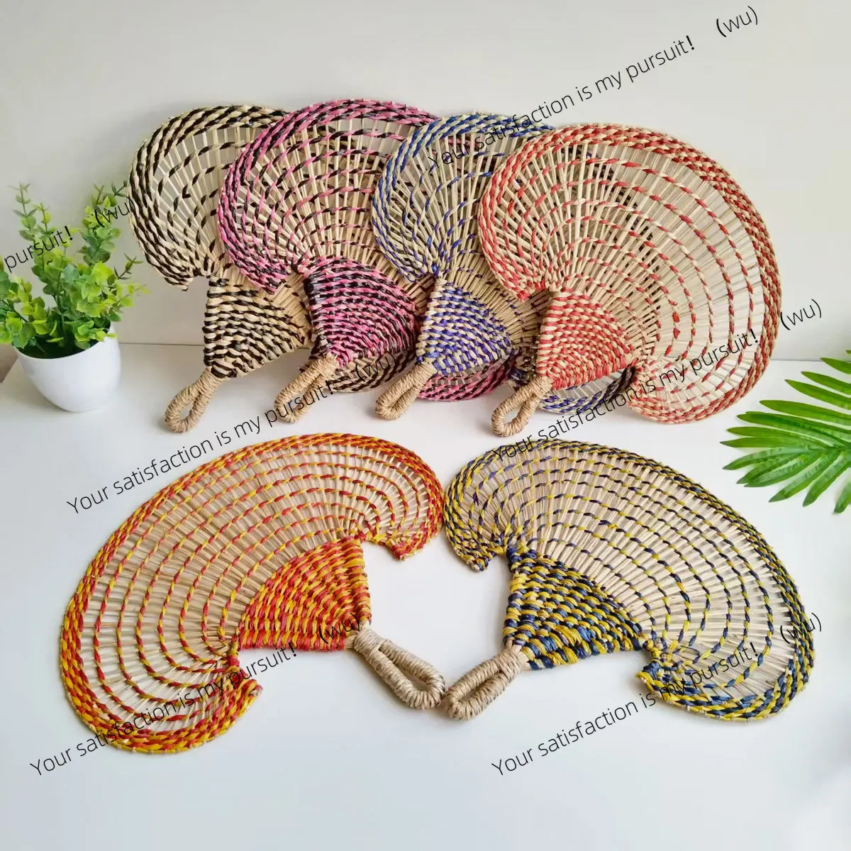 Pure hand-woven colored straw fan Home cooling fan  Art restaurant B & B decorative