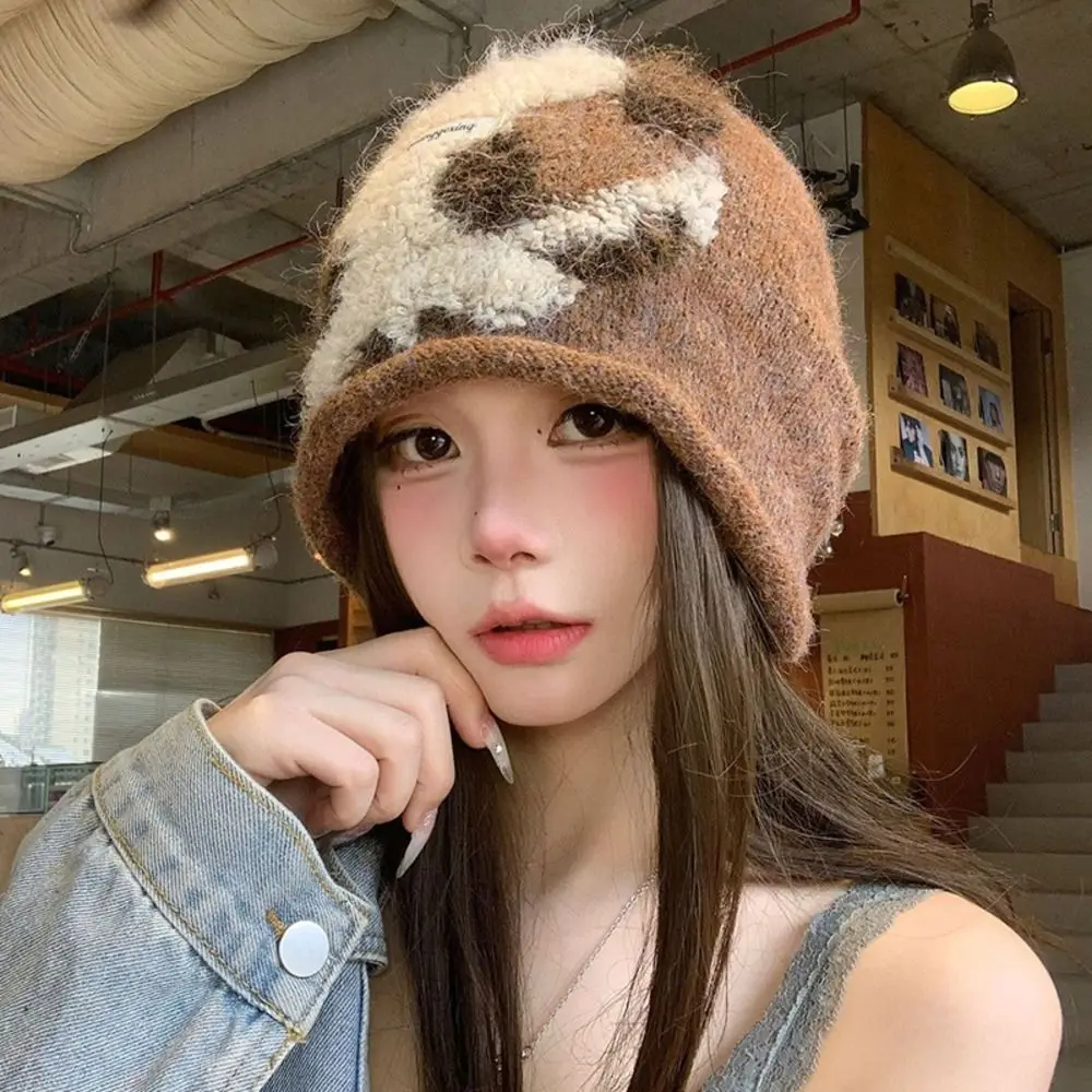 Ear Protection Slouchy Beanie Hat Polyester Warm Lining Knitted Beanie Hat Large Head Circumference Jacquard