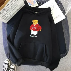 Men's New Hoodie Cute Sports Bear Men's/Women's Street Loose Sports Sweatshirt Y2K Korean Hooded Sports Sweatshirt