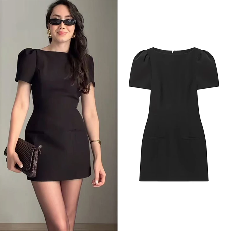 TFMLN – robe de soirée noire élégante pour femmes, manches courtes bouffantes, mode Streetwear