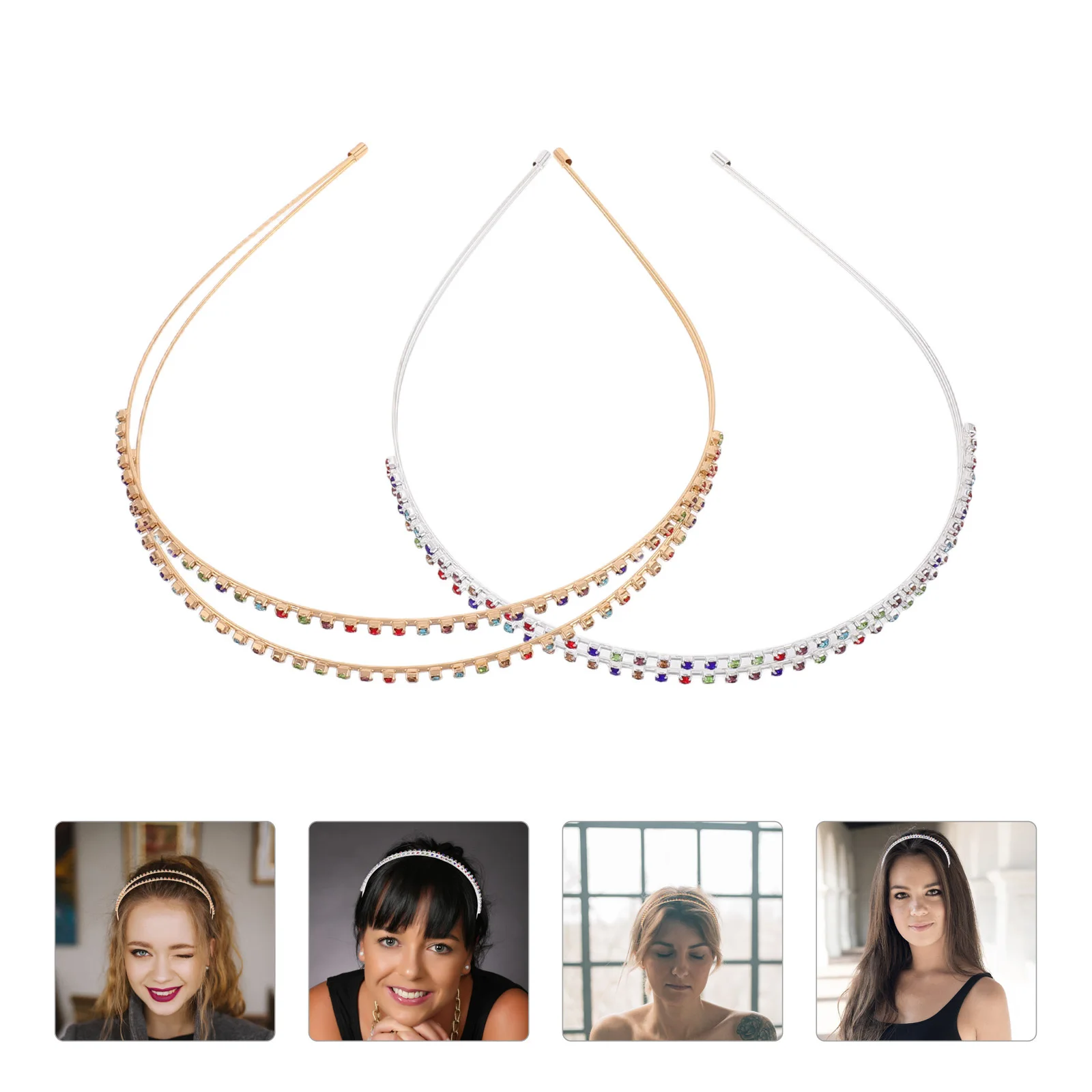 

2pcs Water Drill Hair Headband Double Layer Sparkly Crystal Rhinestone Bridal Tiara Wedding Party Hair Accessories For Women