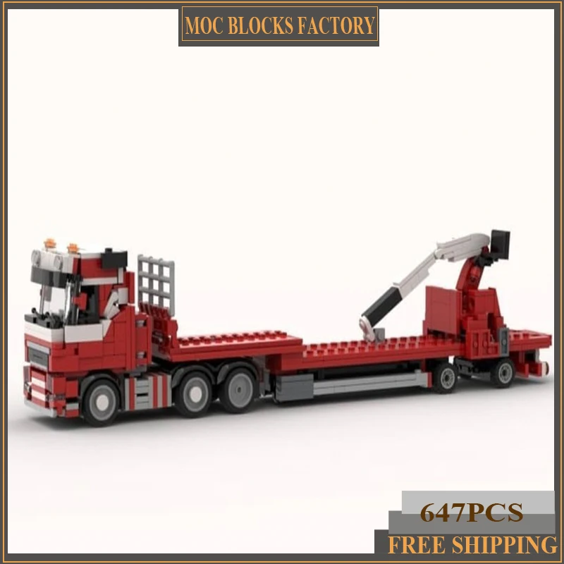 

Volvo FH3 Crane Trailer Mechanical Crane Low bed Trailer Car Building Block Toys Children's Christmas Gifts
