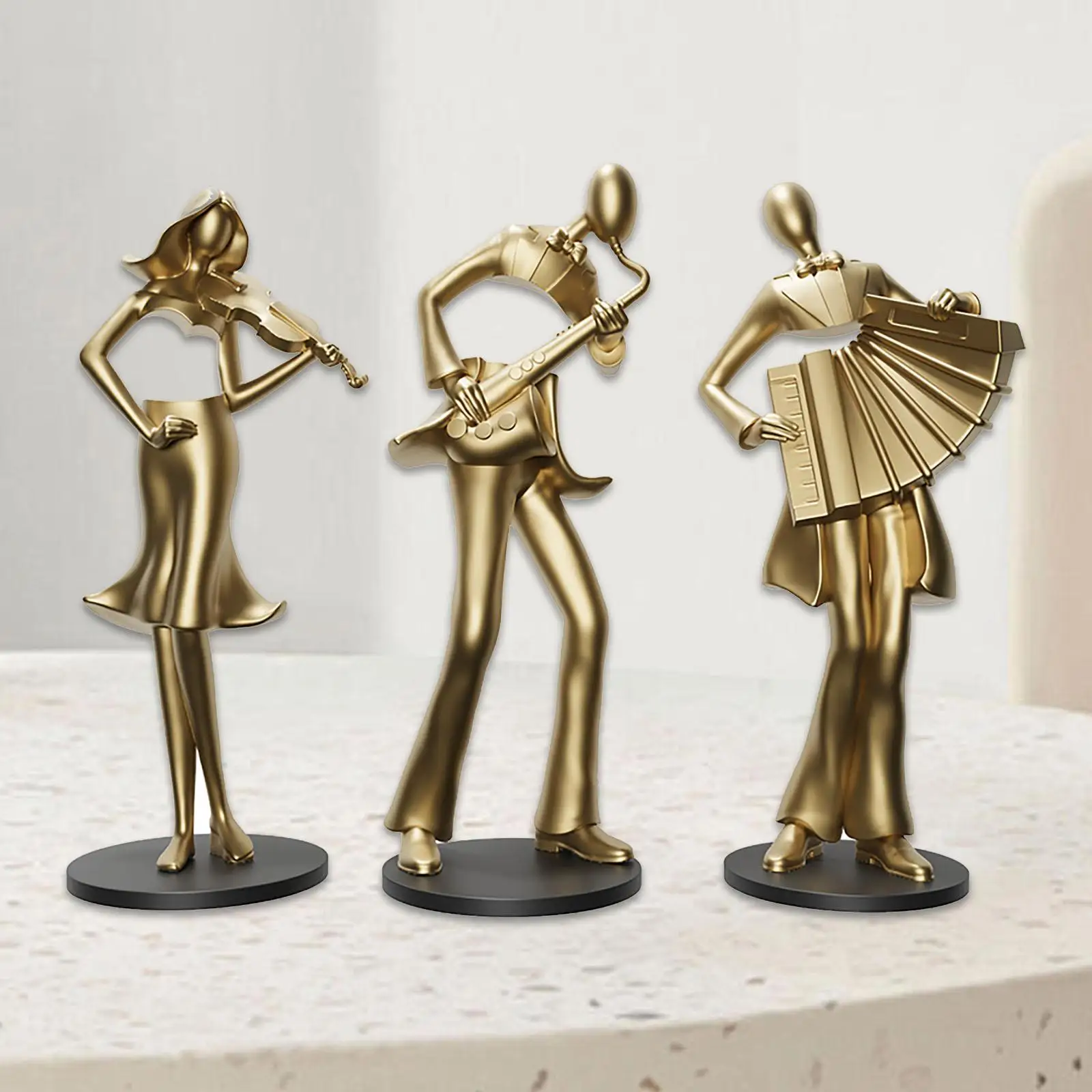 

3x Musician Figurine Music Player Statue Ornament Sculpture for Bedroom Home Decoration