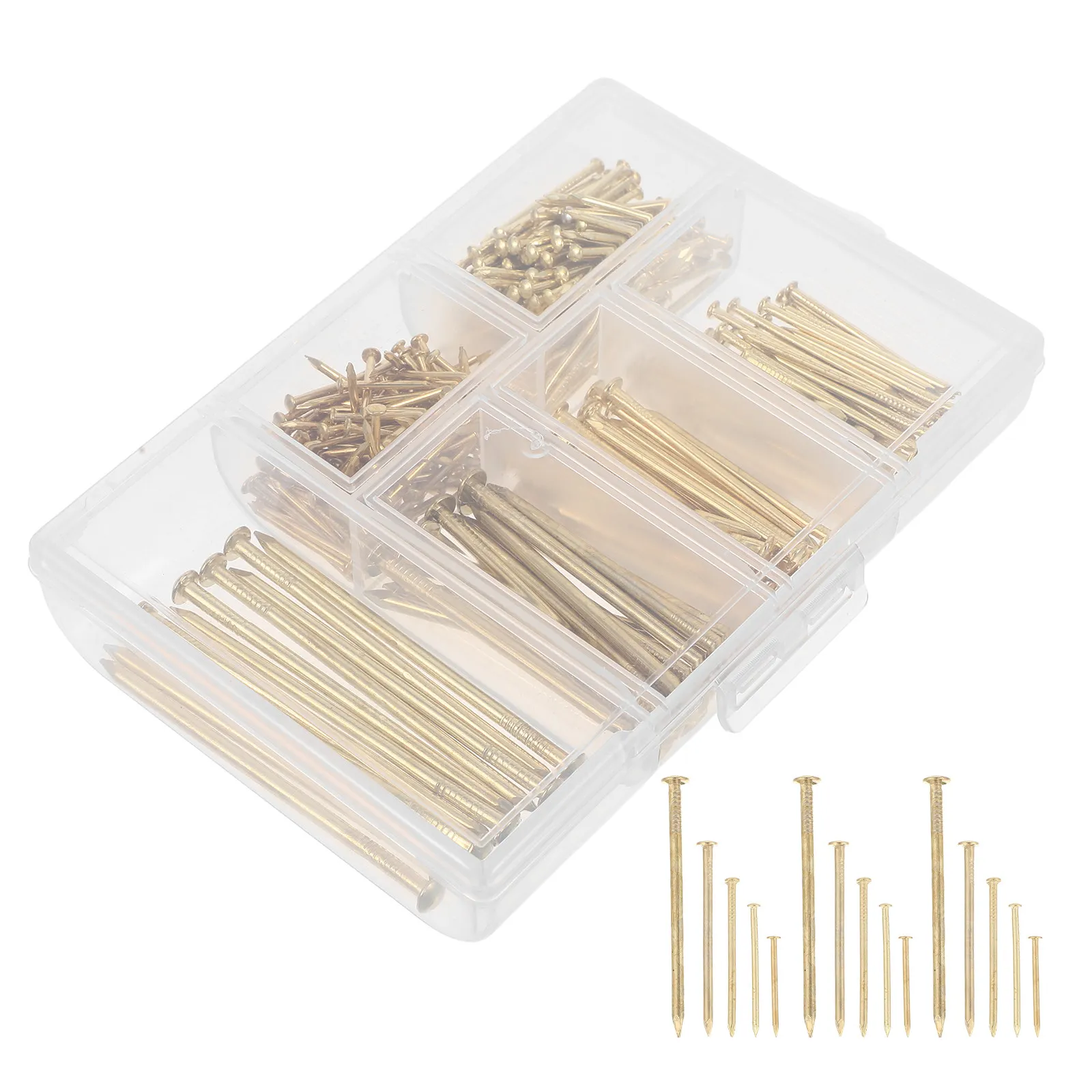 300Pcs Gold Picture Hanging Nails Kit Assorted 6 Sizes Decorative Wall Art Mounting Hardware for Drywall Wood Photo Frames