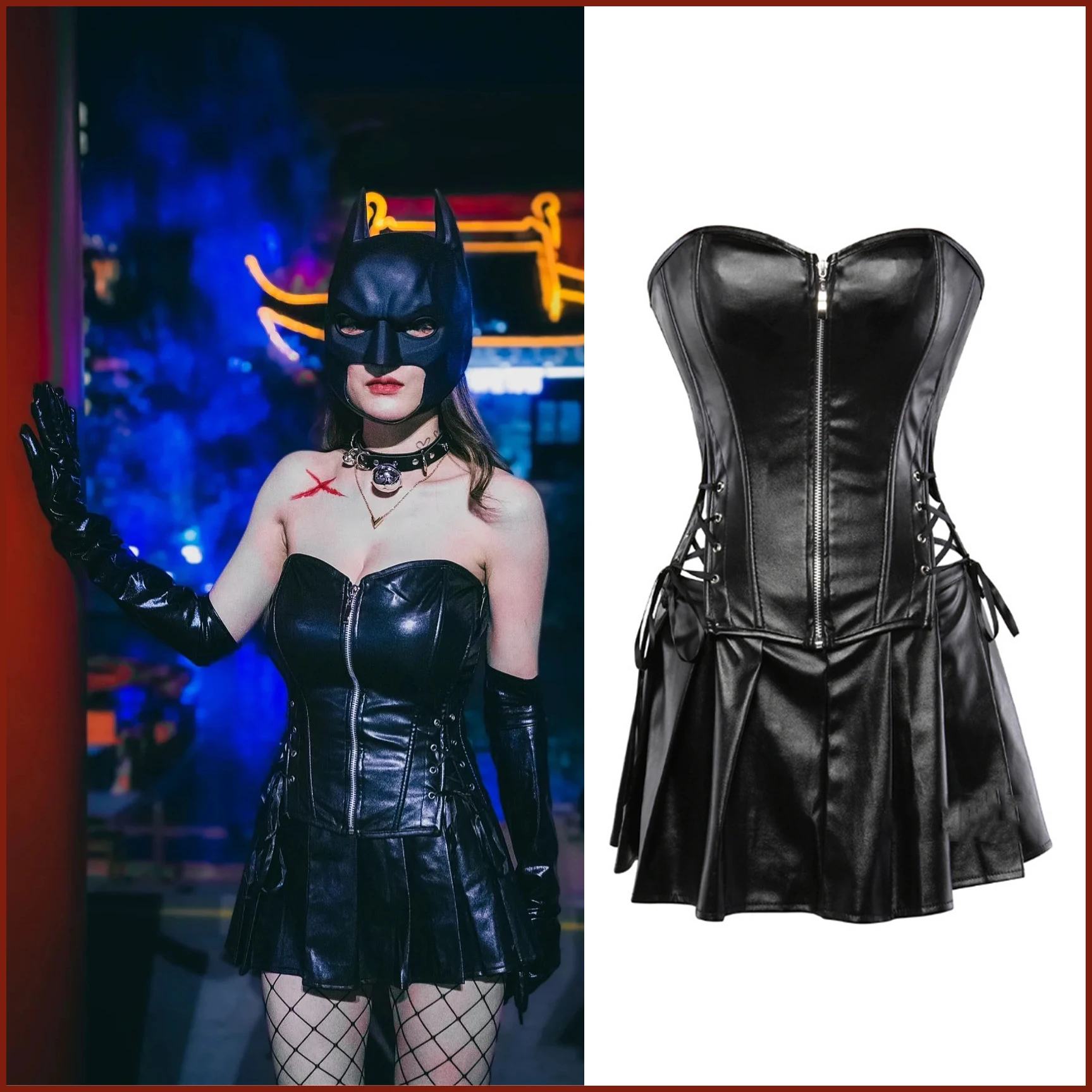 2024NEW PU Gothic Vintage Corset Cat Woman Medieval Cosplay Halloween Costumes Dress For Woman Retro Palace Court Witch