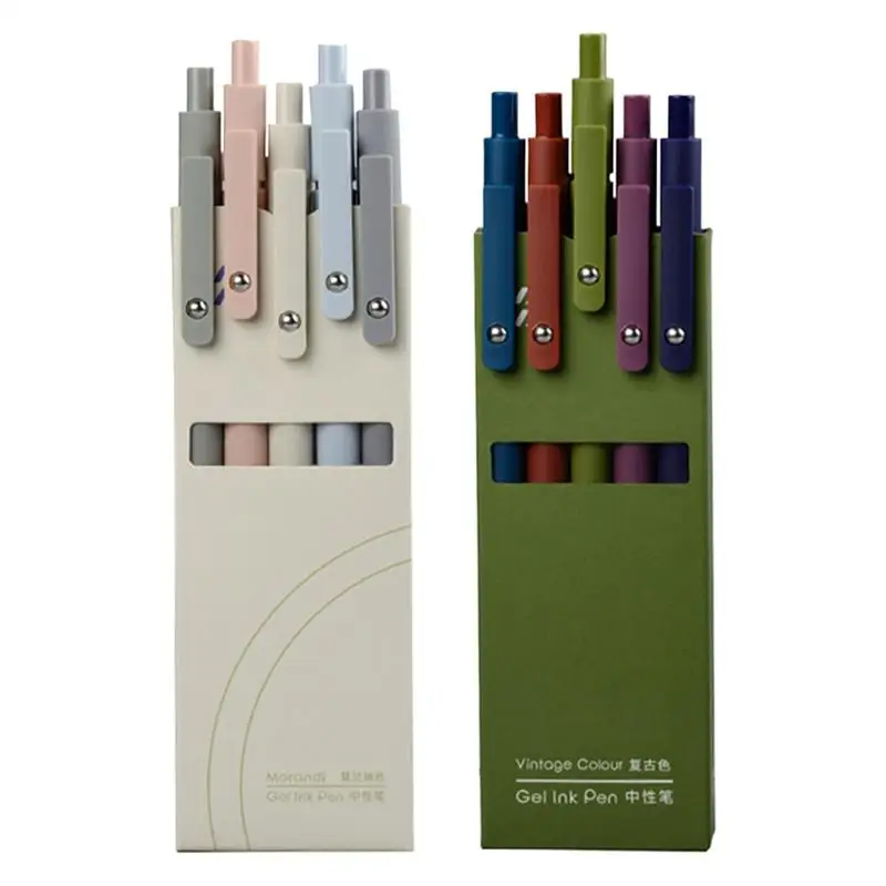 أقلام جل ناعمة الملمس قلم توقيع برميل ذو نقطة دقيقة مجموعة أقلام جل مكونة من 5 أقلام كرة دوارة قابلة للسحب لملاحظة اليومية