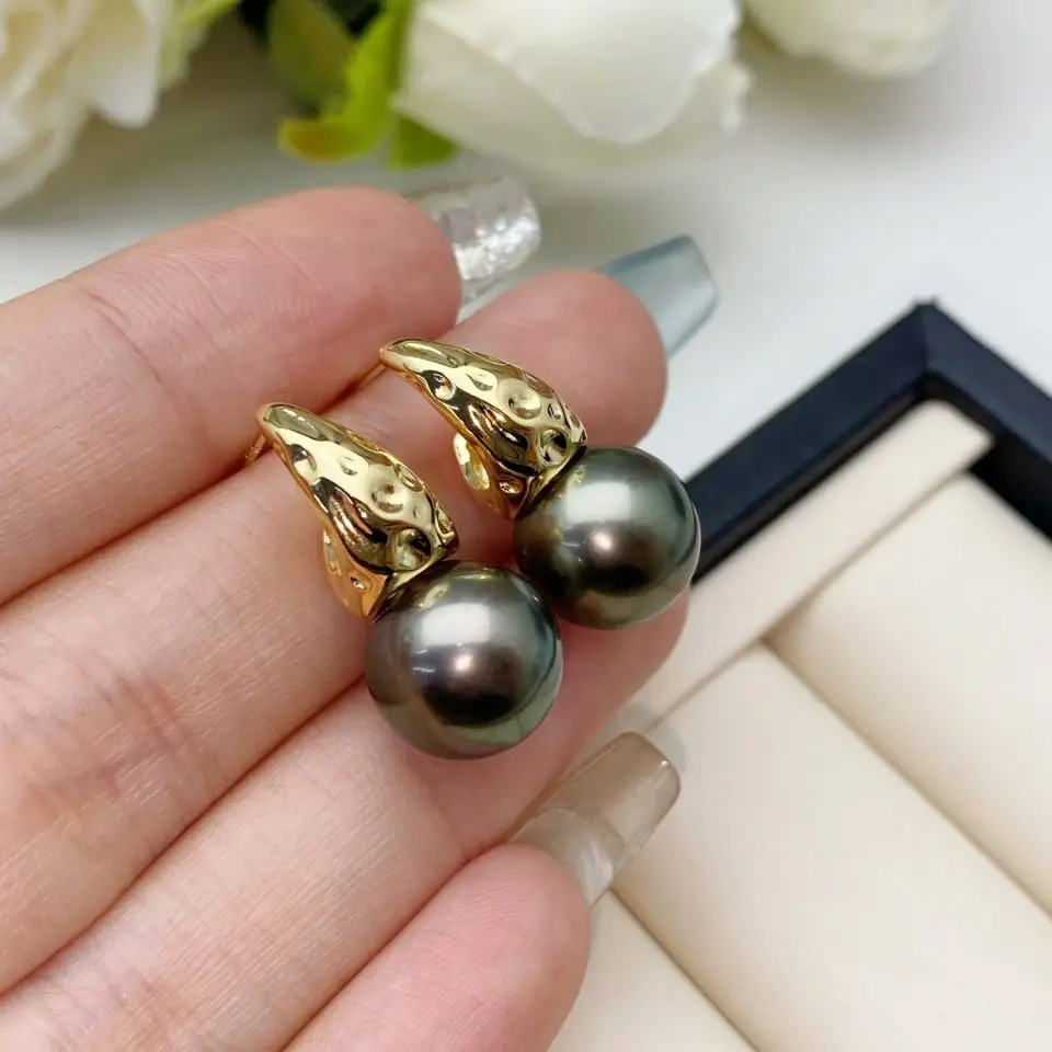 MeiBaPJ 11mm Natural Round Pearls Fashion Drop Earrings DIY 925 Silver Empty Tray Fine Wedding Jewelry for Women