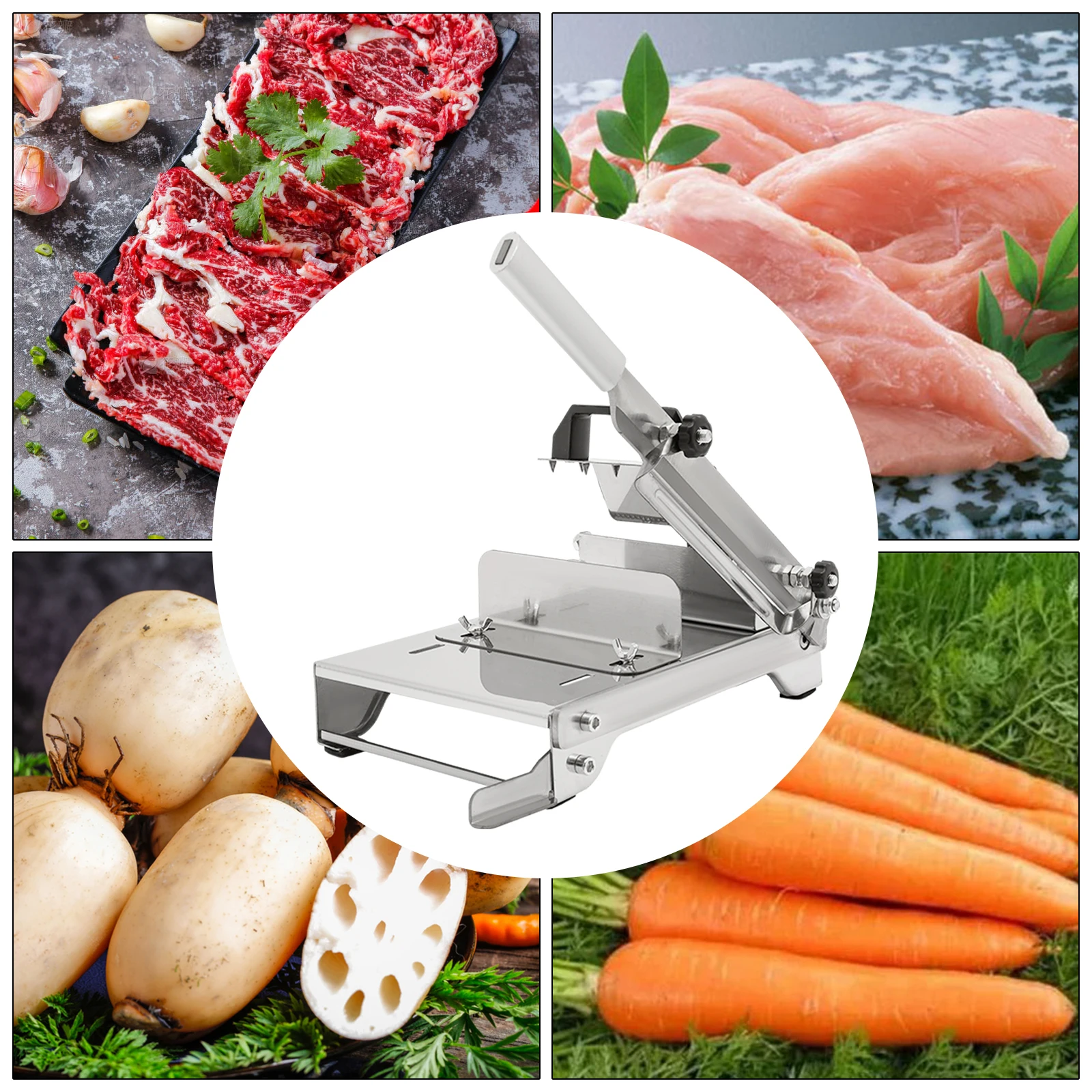 

Silver 430 Stainless Steel Food Slicer, Manual Meat and Vegetable Cutter for Frozen Meat and Meal Preparation