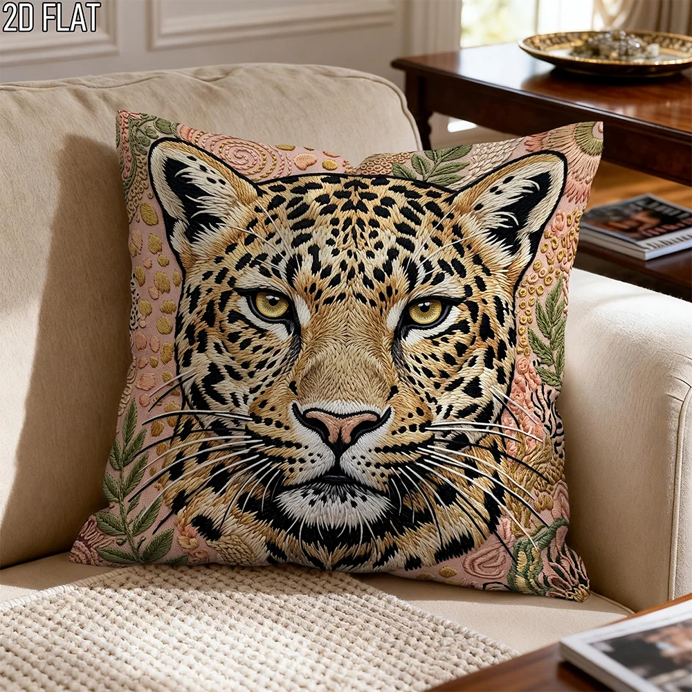 1pc Leopard Print Square Throw Pillow Cover Wild Animal Decorative Cushion Case for Sofa Bedroom Living Room
