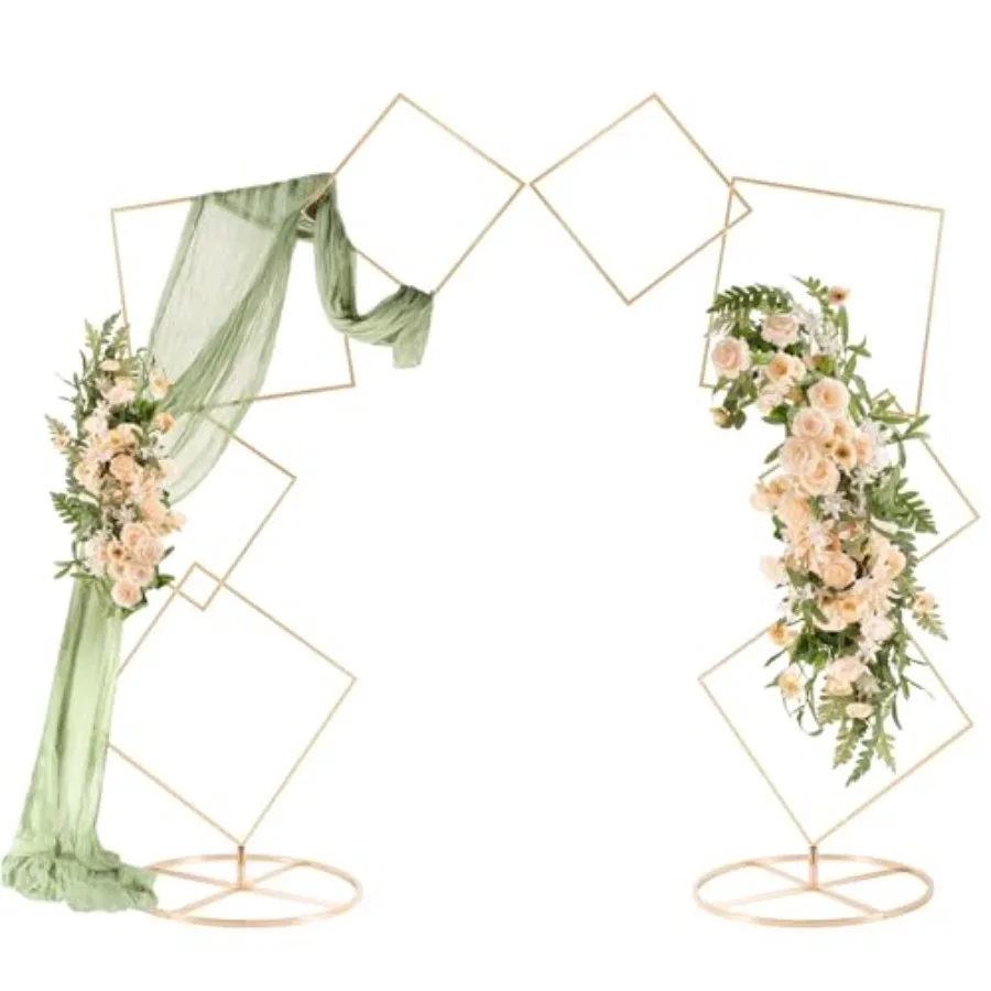 

Square Wedding Arch Backdrop Stand Set of 2, Gold Metal Flower Display Stands, 4-tier Party Balloon Arch Stands, Floral Backdro