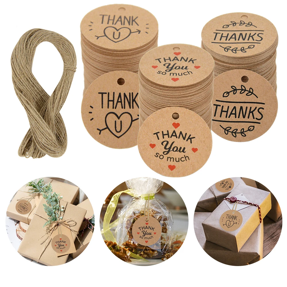 100Pcs Thanks You Product Decorative Labels for Small Business DIY Gift Box Gift Bag Tags Thanksgiving Day Kraft Paper Material