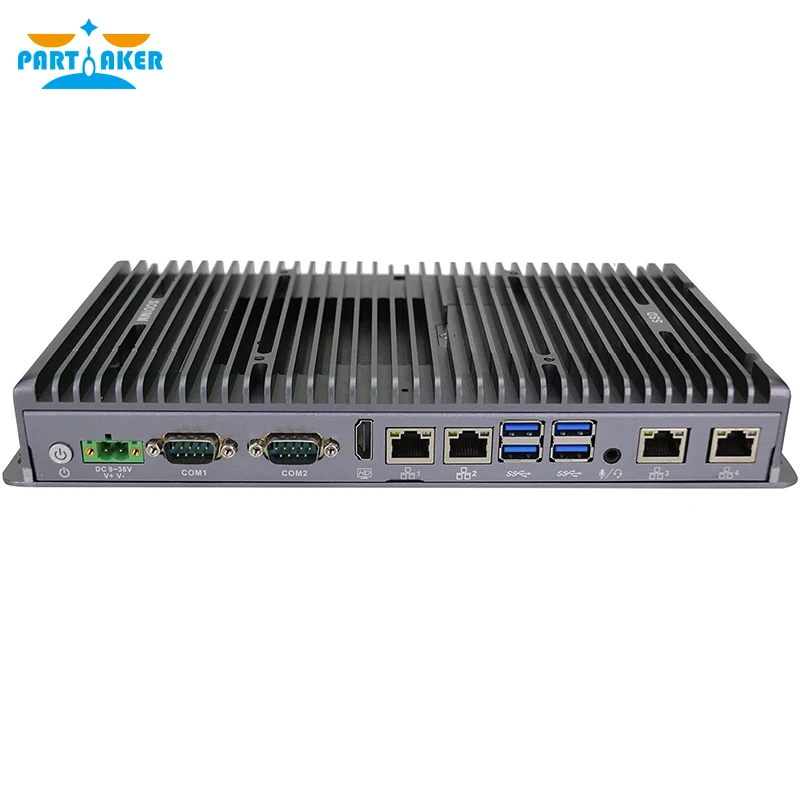 كمبيوتر صغير بدون مروحة Partaker-Fanless كمبيوتر صناعي, Intel Celeron 4205U, Core i5 8265U, i7 10810U, 4 LAN, TPM2.0, VGA, HD, 9-36V, COM