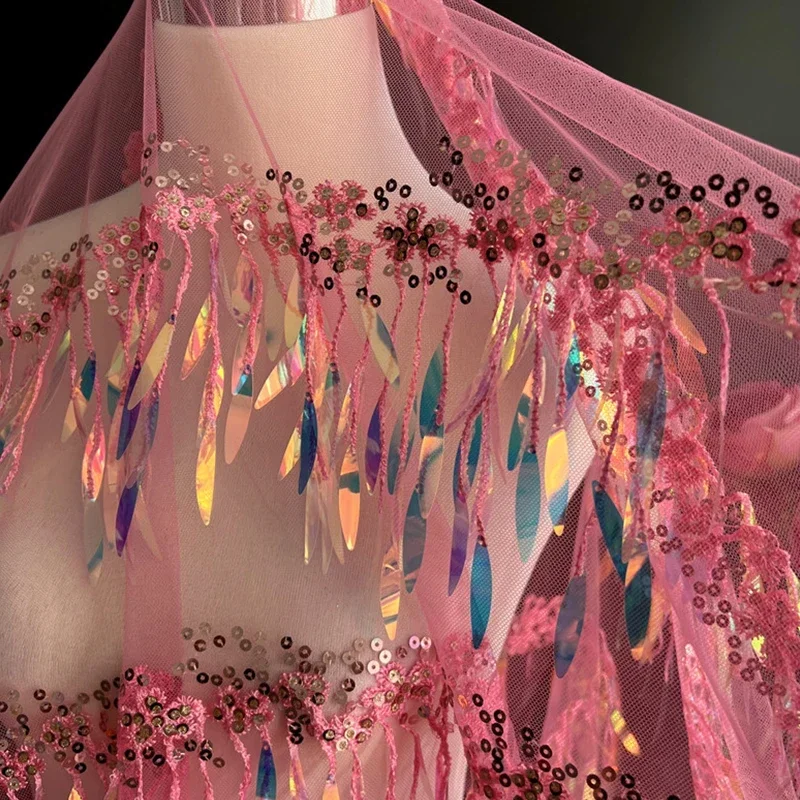 Tissu à pampilles à paillettes laser pour robe de mariée, matériel de gaze de filet de couture bricolage, document fantôme nickel é, vêtements à la