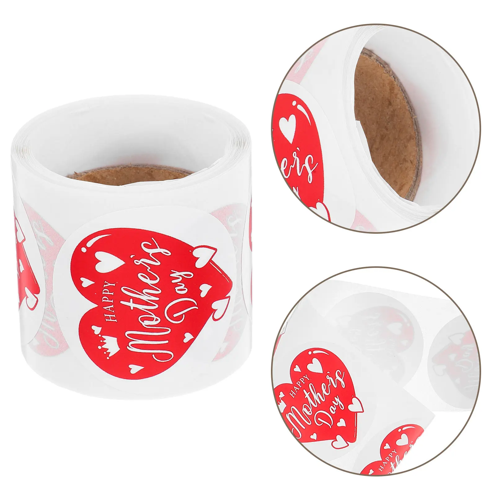 

1 Roll Mothers Day Stickers Heart Design Soft Easy Peel Self Stick Decorative Stickers for Envelopes Cards Cups Phones