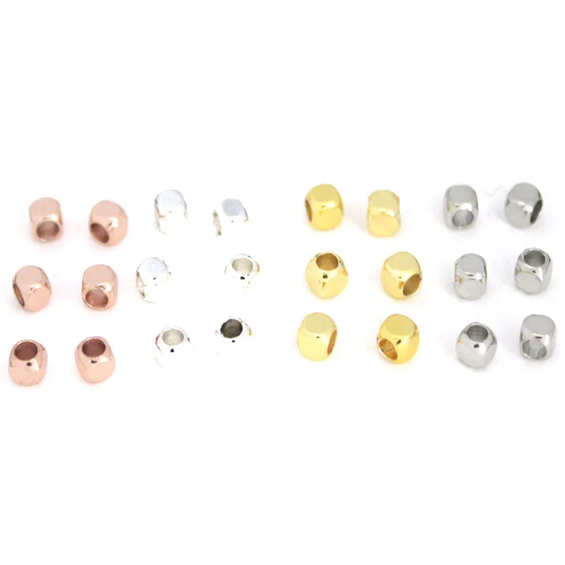 50PCS Stainless Steel Square Beads for Jewelry Making Metal Loose Spacer Beads Small Hole for Bracelet Jewelry DIY Accessories