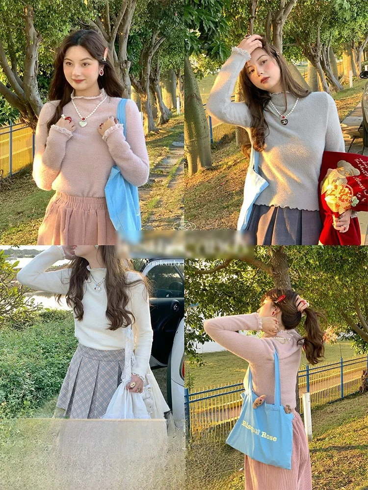 

Зимняя женская внутренняя одежда из искусственного меха, винтажный топ с высоким воротником, длинная све, свободная футболка