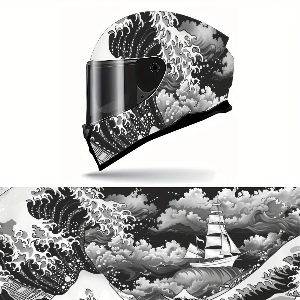 

Cool The Great Wave Off Kanagawa Full Helmet Wrap Sticker Motorcycle Helmet Racing Graphic Decal Vinyl Wrap Helmet Decor Sticker
