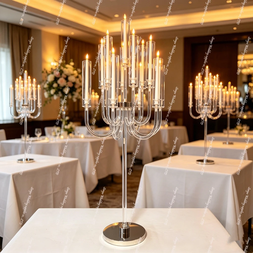 2Pcs-12Pcs,Hot Sale Gorgeous Wedding Centerpiece clear Acrylic Laser round not Rectangle Pedestal Candle Stands