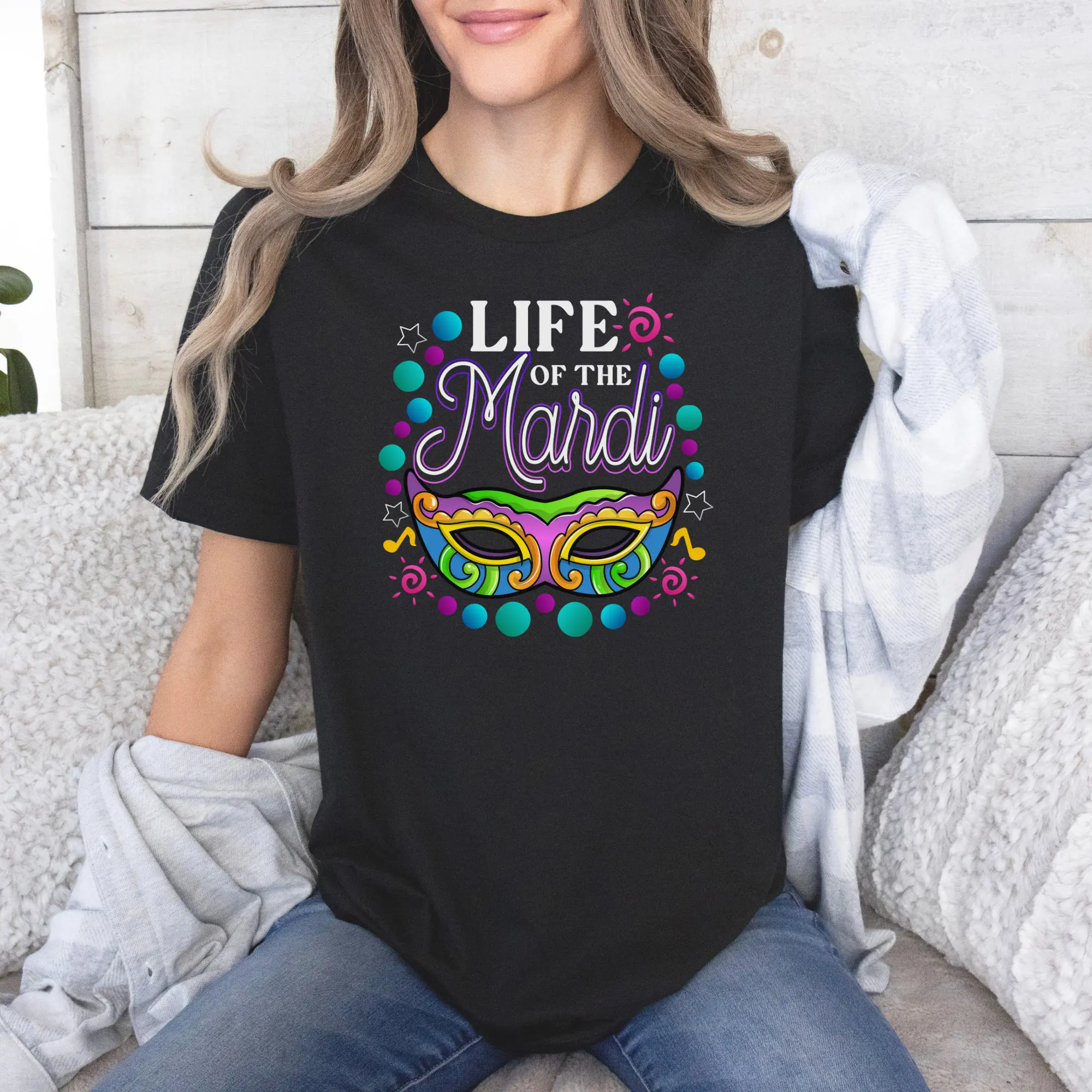 Life Of The Mardi T Shirt Party Bead Carnival Top Festive Wear Fun Masked Parade Creole Gras Mask