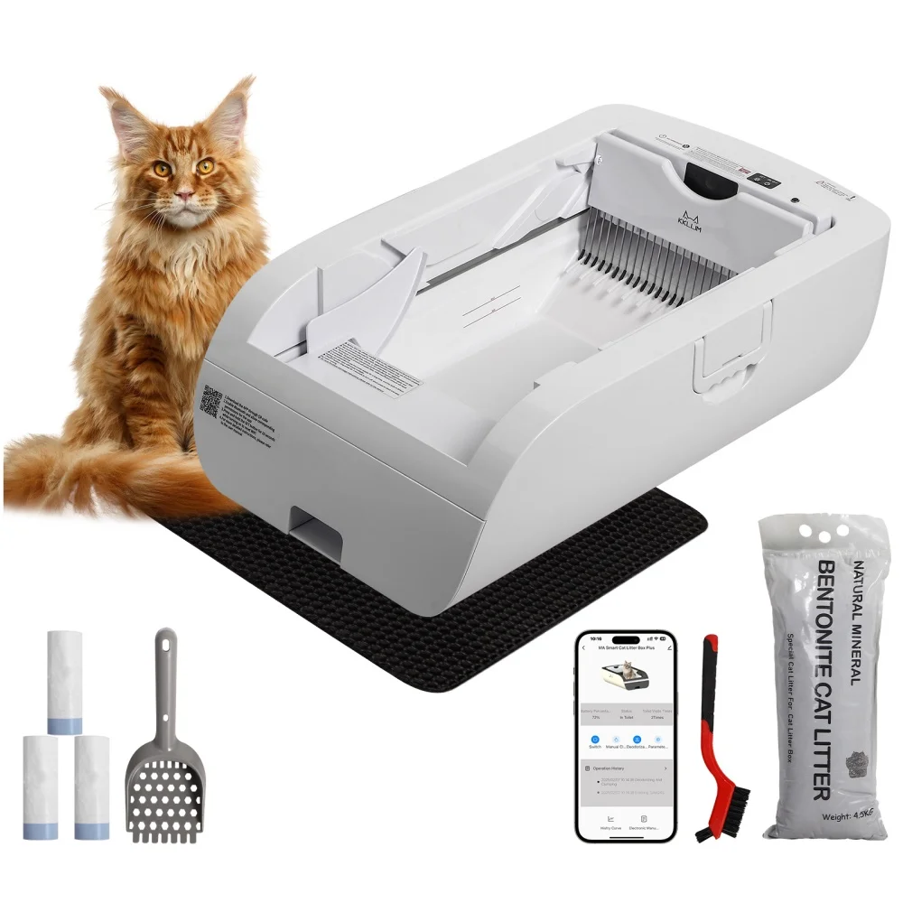 

Smart Automatic Self-Cleaning Cat Litter Box App Monitoring 2.4G/5G Wifi Wide Opening Led Indicators Cat Pet Toilet Litter Tray
