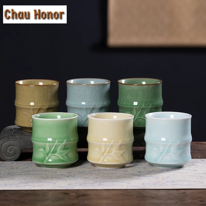 200ml Longquan Celadon Bamboo Knot Cola Mug Beer Mug Bubble Teacup Cold Hot Water Jug Household Hand Warmer Tea Services Craft