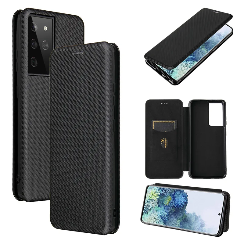

Magnetic Close Carbon Fibre Flip Cover Leather Wallet Book Case For Samsung galaxy S21Ulltra Capa Funda coque
